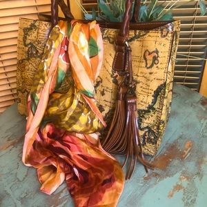 Vintage Ann Klein floral 💯 silk scarf fall colors